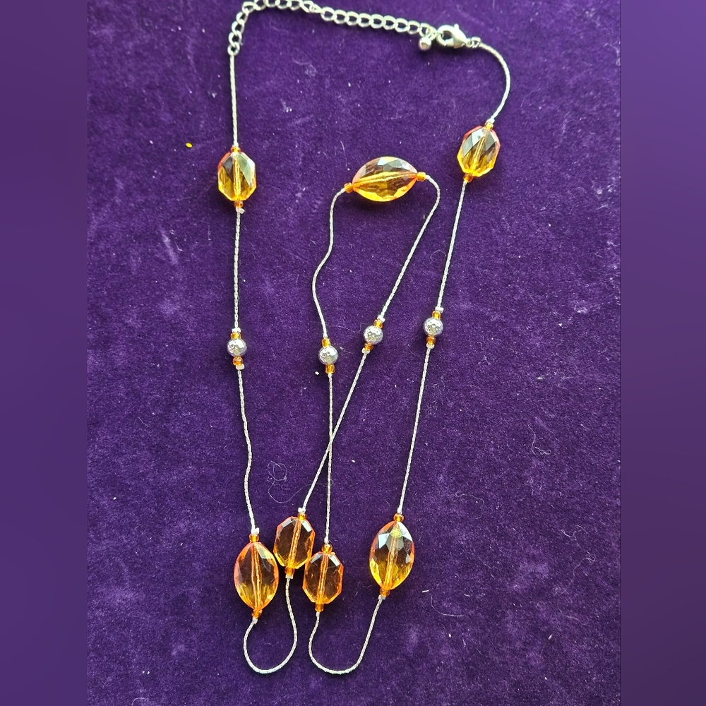 Silver chain necklace with citrine plastic beads